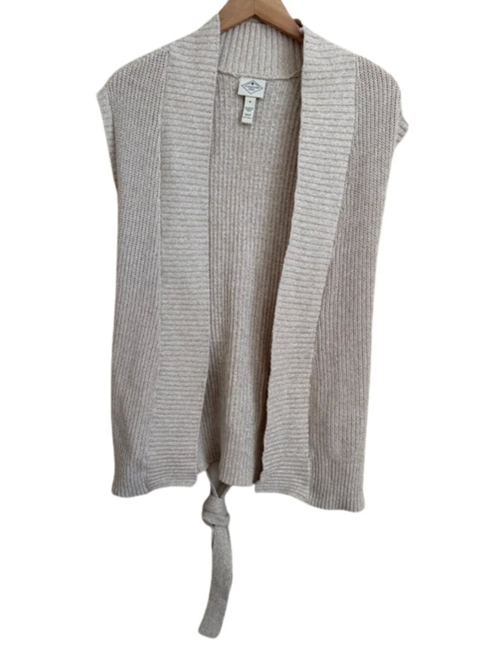 Sleeveless Cardigan Vest Rib Knit Belted St Johns Bay M Oatmeal Beige Boho Layer
